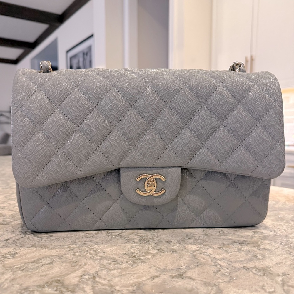 Chanel Jumbo Caviar Handbag in  Grey with Gold hardware